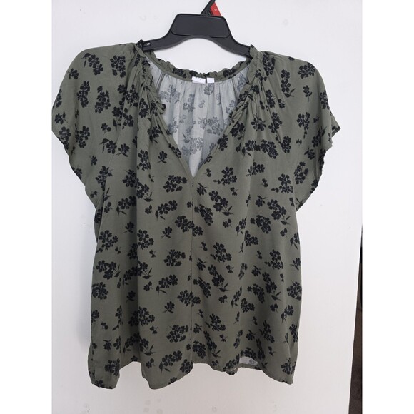 GAP Women Olive Green Floral Blouse XL / Rayon Top – Casual Vintage Style - Picture 2 of 16